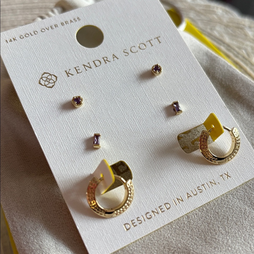 - Kendra Scott Mandy Stud Earring Set 3pc Gold/Purple new - Picture 3 of 5